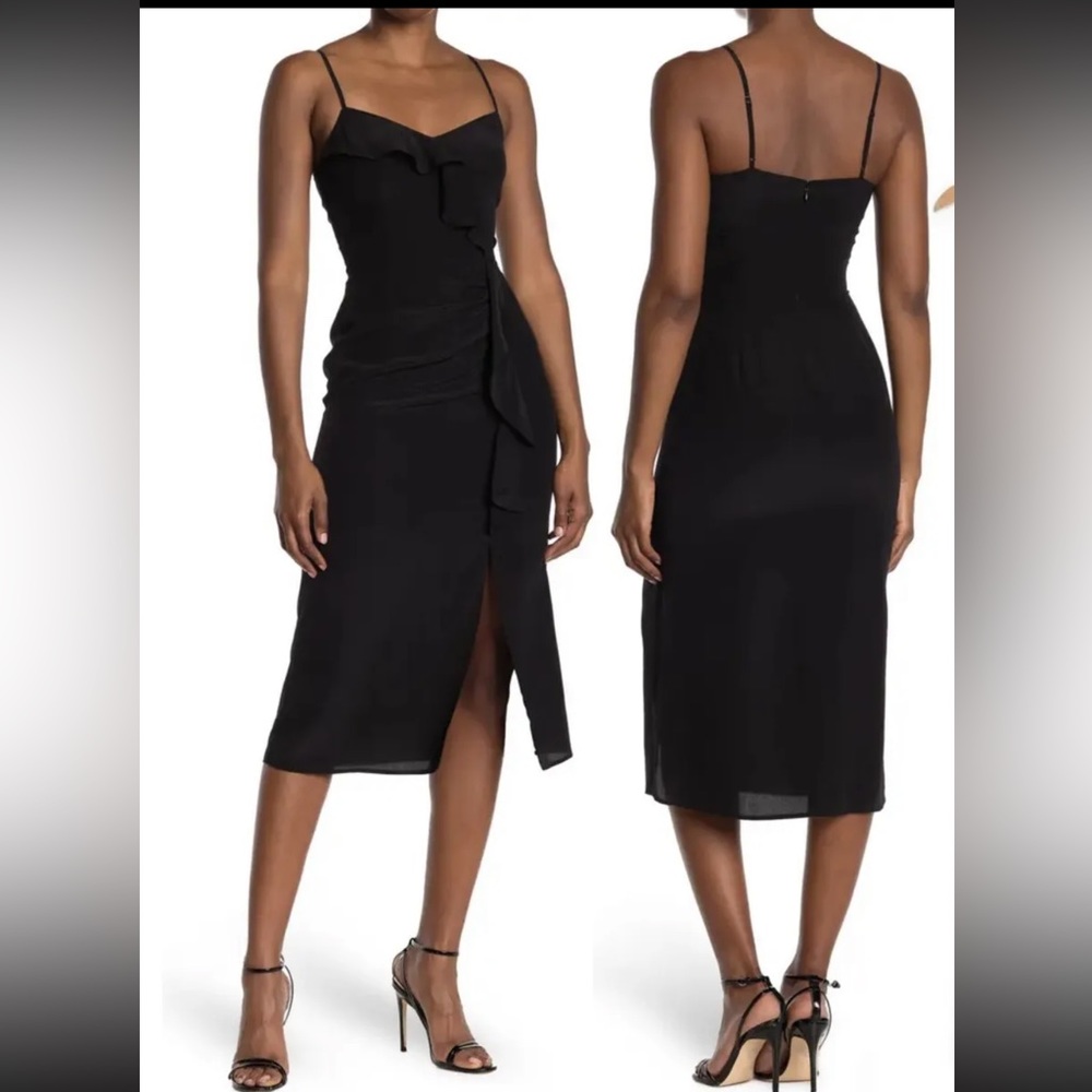 NWT Parker Womens Sheath Dress Black Size 10 Ellender Ruffle V-Neck Silk $378